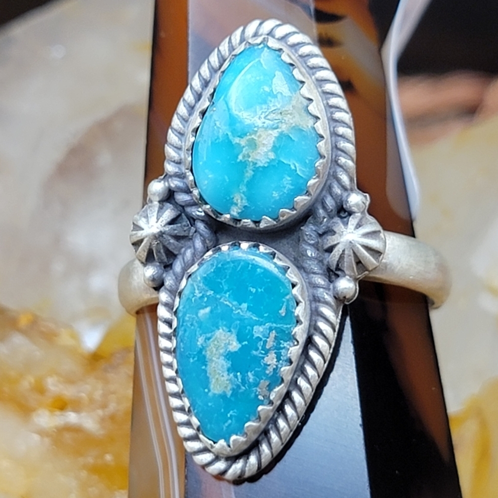 NEW White Water Turquoise Native Style Adjustable Ring Size 9 Sterling Silver